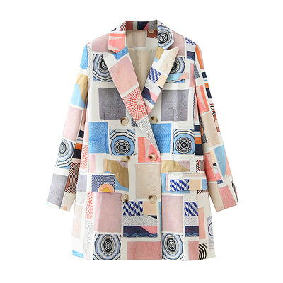 Saco Blazer Doble Botonadura con Estampado Graffiti para Mujer - Image 8