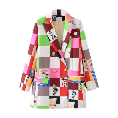 Saco Blazer Doble Botonadura con Estampado Graffiti para Mujer - Image 9