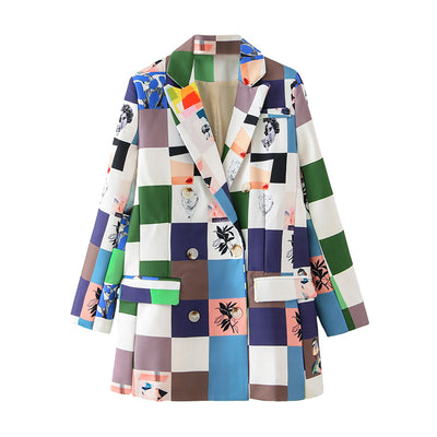 Saco Blazer Doble Botonadura con Estampado Graffiti para Mujer - Image 10
