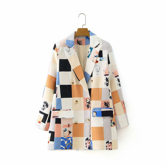 Saco Blazer Doble Botonadura con Estampado Graffiti para Mujer - Image 11