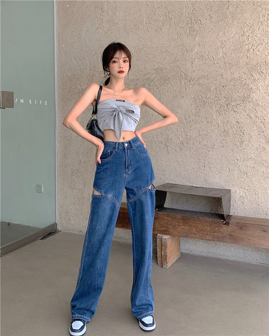 Jeans Verticales de Cintura Alta Suelta y Slim para Mujer - Image 9