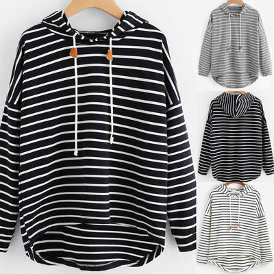 Sudadera Hoodie Suelta a Rayas Blanco y Negro