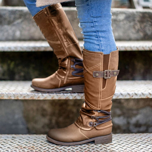 Botas Caballero Mujer Punta Redonda Tacón Bajo Cuadrado
