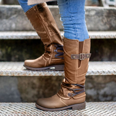Botas Caballero Mujer Punta Redonda Tacón Bajo Cuadrado