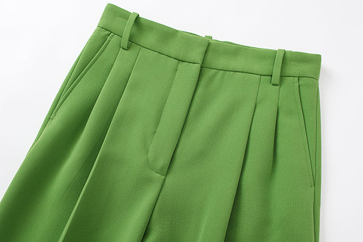 Pantalón Largo Verde Pasto Plisado Cintura Media para Mujer - Image 8