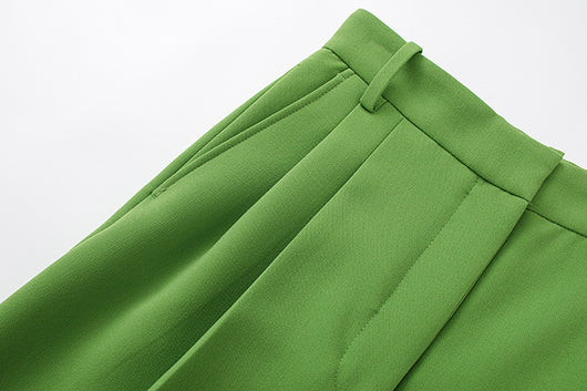 Pantalón Largo Verde Pasto Plisado Cintura Media para Mujer - Image 9