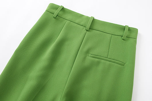 Pantalón Largo Verde Pasto Plisado Cintura Media para Mujer - Image 13