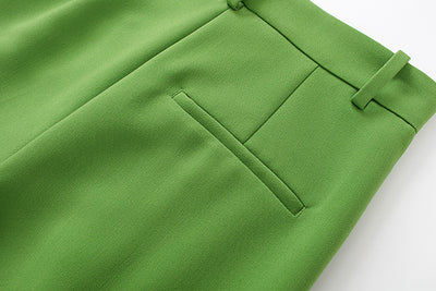 Pantalón Largo Verde Pasto Plisado Cintura Media para Mujer - Image 14
