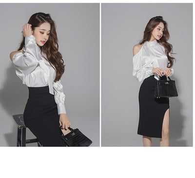 Blusa Suelta de Seda con Falda Slim de Cintura Alta - Image 17