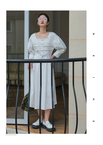 Vestido Midi Cuello Cuadrado con Mangas Globo - Corte A Elegante para Mujer - Image 8