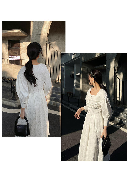 Vestido Midi Cuello Cuadrado con Mangas Globo - Corte A Elegante para Mujer - Image 10