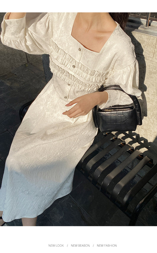 Vestido Midi Cuello Cuadrado con Mangas Globo - Corte A Elegante para Mujer - Image 11