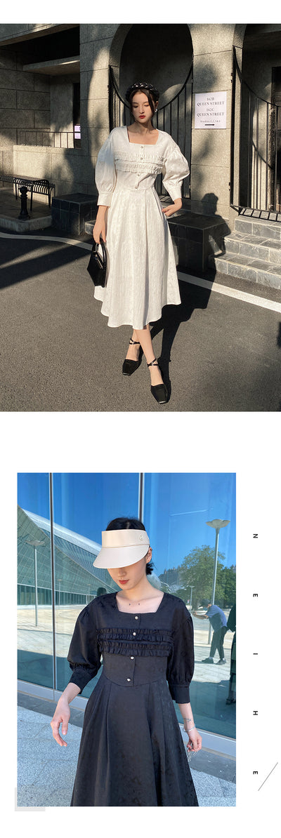 Vestido Midi Cuello Cuadrado con Mangas Globo - Corte A Elegante para Mujer - Image 12