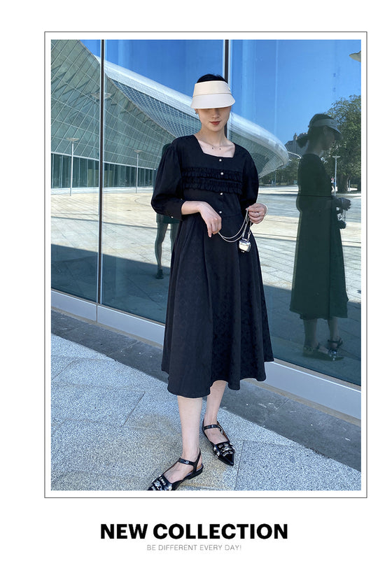 Vestido Midi Cuello Cuadrado con Mangas Globo - Corte A Elegante para Mujer - Image 13