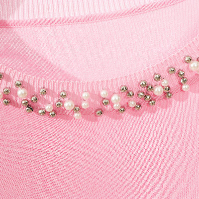 Blusa Suelta de Cuello Redondo con Cuentas en Colores Sólidos - Image 13