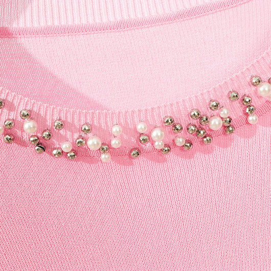 Blusa Suelta de Cuello Redondo con Cuentas en Colores Sólidos - Image 13
