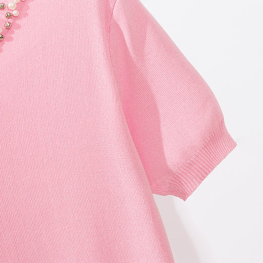 Blusa Suelta de Cuello Redondo con Cuentas en Colores Sólidos - Image 15