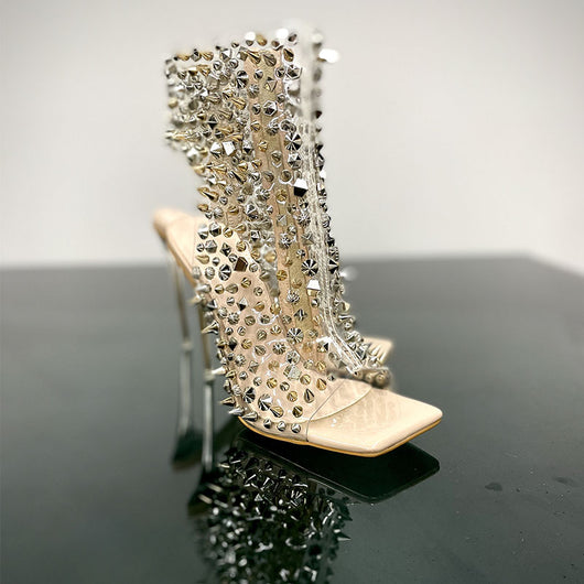 Sandalias de Tacón Stiletto Transparente con Remaches y Cremallera - Image 7