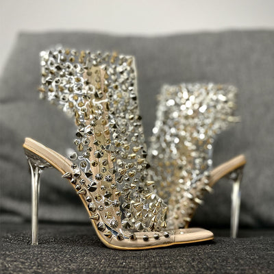 Sandalias de Tacón Stiletto Transparente con Remaches y Cremallera - Image 10