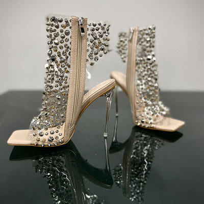 Sandalias de Tacón Stiletto Transparente con Remaches y Cremallera - Image 11