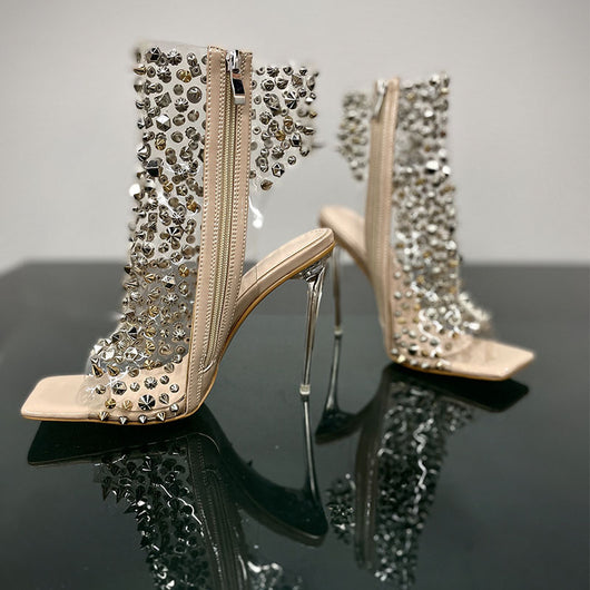 Sandalias de Tacón Stiletto Transparente con Remaches y Cremallera - Image 11
