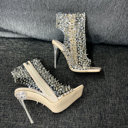 Sandalias de Tacón Stiletto Transparente con Remaches y Cremallera - Image 12