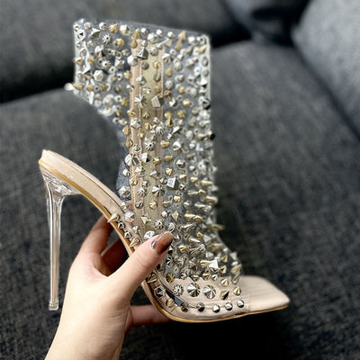 Sandalias de Tacón Stiletto Transparente con Remaches y Cremallera - Image 13
