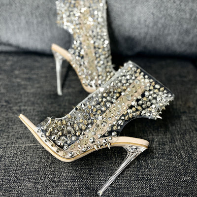 Sandalias de Tacón Stiletto Transparente con Remaches y Cremallera - Image 14