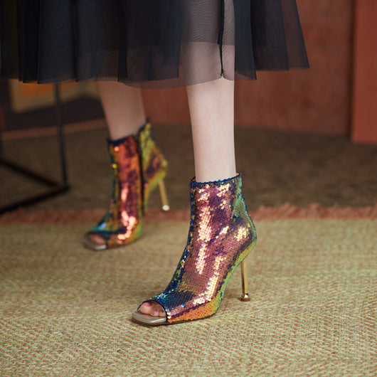 Botas Stiletto con Boca de Pez y Cierre - Tacones Altos Brillantes para Mujer - Image 11