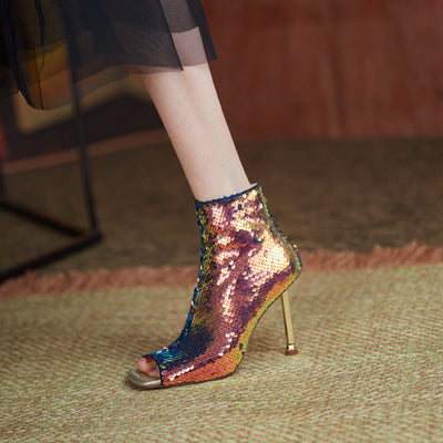 Botas Stiletto con Boca de Pez y Cierre - Tacones Altos Brillantes para Mujer - Image 12