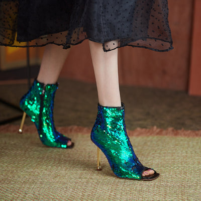 Botas Stiletto con Boca de Pez y Cierre - Tacones Altos Brillantes para Mujer - Image 15