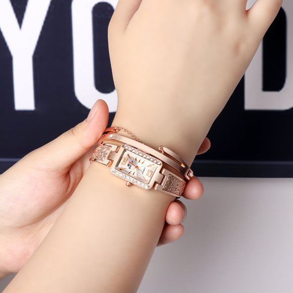 Reloj de Pulsera Cuadrado Dorado Rosa para Mujer - Diseño Elegante y Moderno