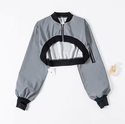Chaqueta Hip Hop Reflectante Suelta para Mujer - Sudadera Deportiva con Cierre - Image 4