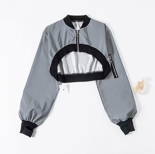 Chaqueta Hip Hop Reflectante Suelta para Mujer - Sudadera Deportiva con Cierre - Image 4