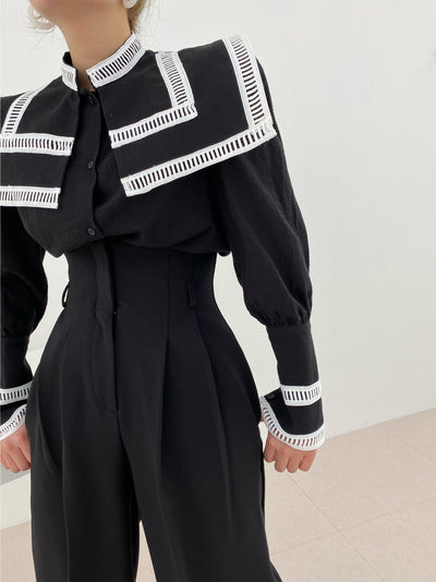 Blusa Suelta con Solapa Grande y Detalles de Contraste - Image 14