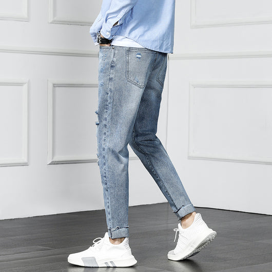 Pantalones vaqueros rotos cropped estilo desgarrado - Image 6