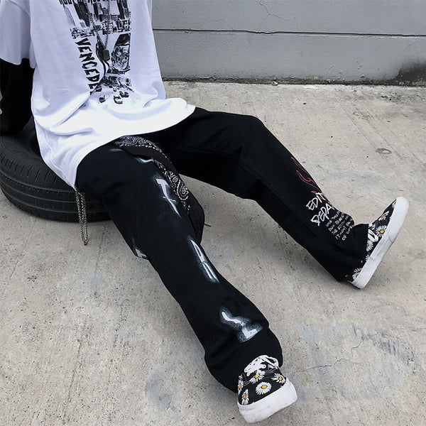 Pantalones Largos Holgados Estampados de Corte Recto