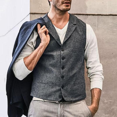 Chaleco Casual de Moda para Hombre - Solapa Simple Primavera Otoño