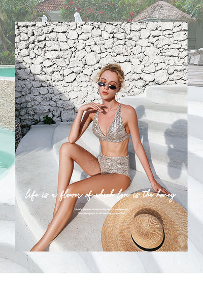 Traje de Baño Bikini de Lujo Dividido con Lentejuelas - Image 9