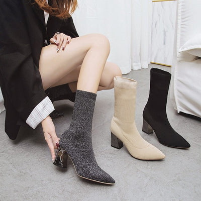 Botas de Tacón Alto Punta Fina Caña Media - Estilo Elegante para Mujer