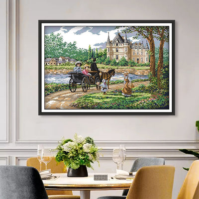Cuadro Decorativo de Tela Bordada con Paisaje Suburbano - Image 9