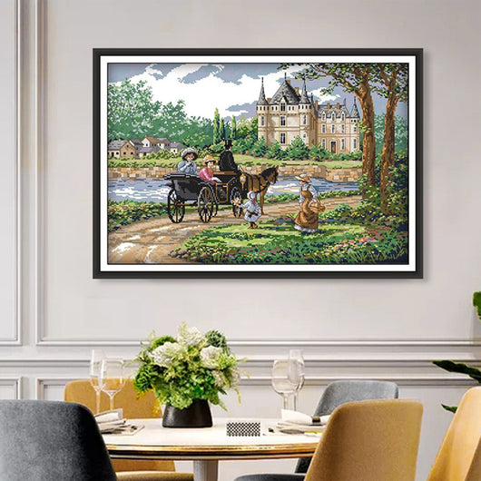 Cuadro Decorativo de Tela Bordada con Paisaje Suburbano - Image 9
