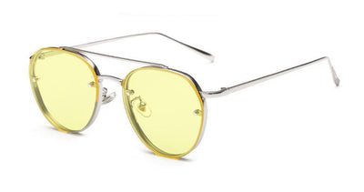 Pilot sunglasses for ladies with silver metal frames and light green gradient lenses, shown on a white background. - Image 7
