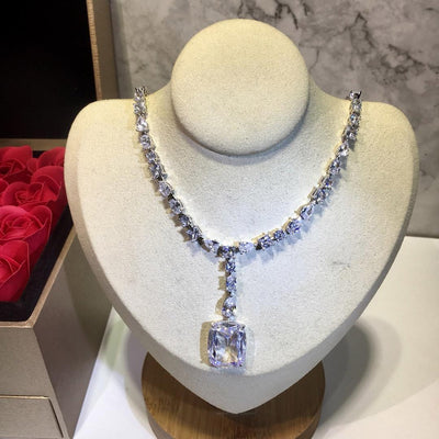 Conjunto de Collar y Aretes con Diamantes Cuadrados Estilo Moda - Image 7