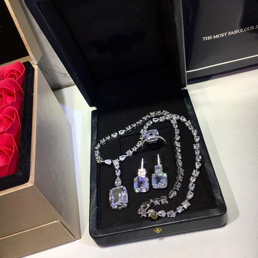 Conjunto de Collar y Aretes con Diamantes Cuadrados Estilo Moda - Image 8