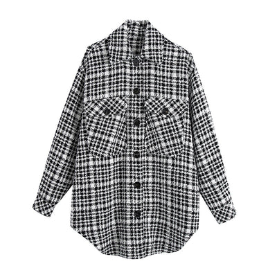 Abrigo Camisa Cuadros Blanco y Negro para Mujer - Estilo Europeo Otoño Invierno - Image 10