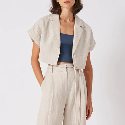 Camisa de Lino con Cuello Solapa y Manga Corta - Image 8