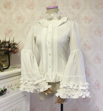 Blusa Elegante de Encaje con Mangas Acampanadas y Cuello Mao - Image 9