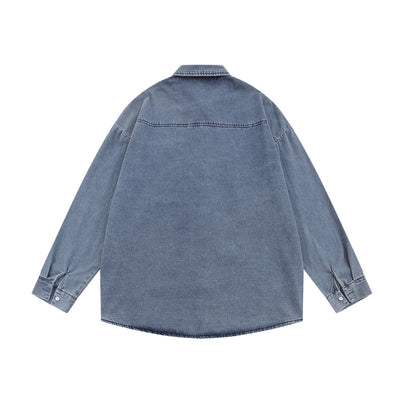 Camisa Denim con Bordado Floral - Abrigo Casual Manga Larga Cuello Polo - Image 15