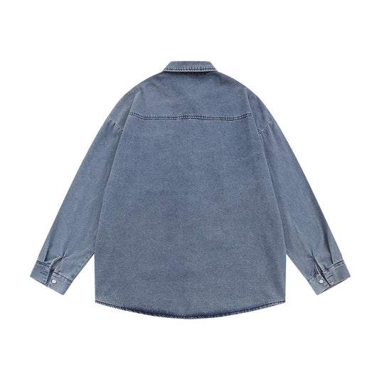 Camisa Denim con Bordado Floral - Abrigo Casual Manga Larga Cuello Polo - Image 15